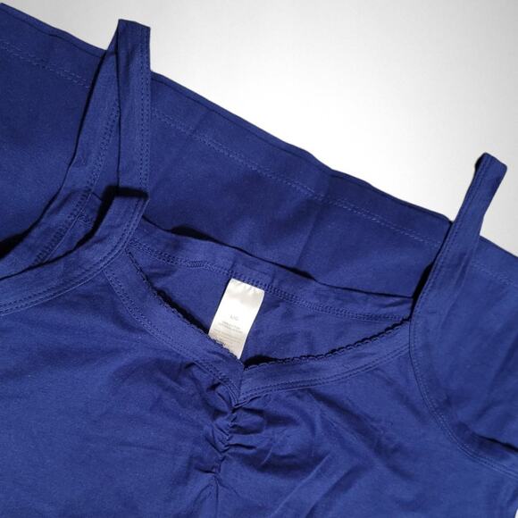 Solid Blue Cami Ruched Tank Top 100% Cotton Size Large - Picture 4 of 5